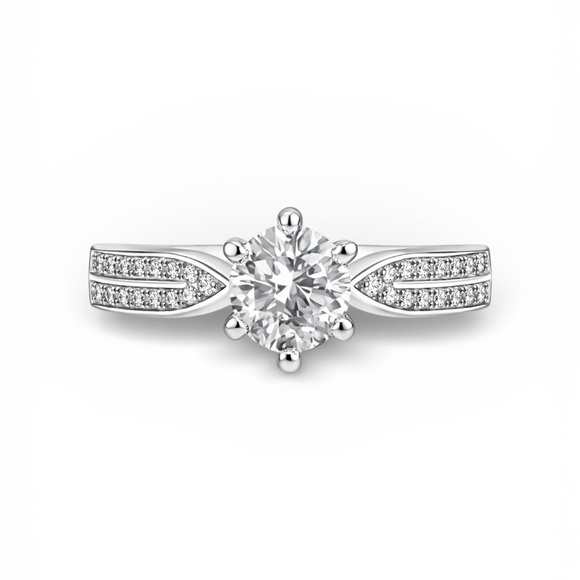 Round Cut Moissanite 1ct 925 Sterling Silver Women's Engagement Ring Size 6.5